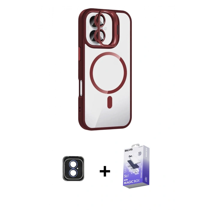 MARSİLYAN™- iPhone 16 Kılıf Yadigar Asil Koleksiyonu - Siyah Bilvis 5in1 5D Magic Hayalet Cam Ekran Koruyucu + PVD Metal Kamera Lens - MI