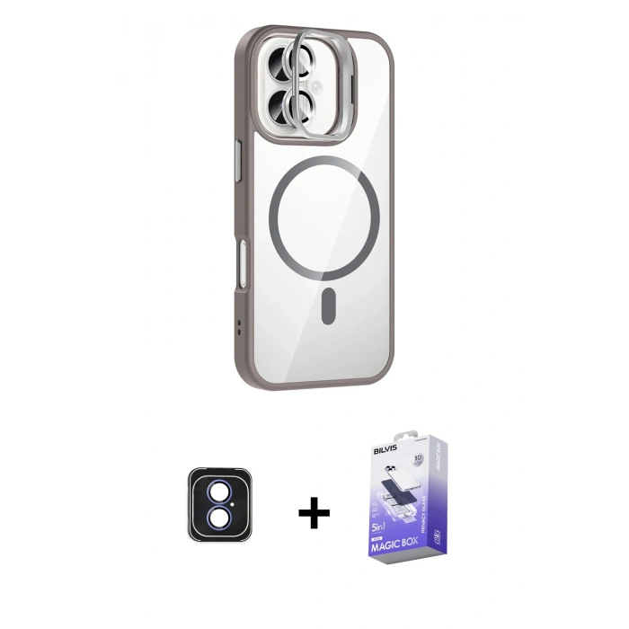 MARSİLYAN™- iPhone 16 Kılıf Yadigar Asil Koleksiyonu - Siyah Bilvis 5in1 5D Magic Hayalet Cam Ekran Koruyucu + PVD Metal Kamera Lens - MI