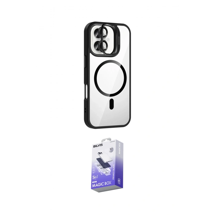 MARSİLYAN™- iPhone 16 Kılıf Yadigar Asil Koleksiyonu - Siyah Bilvis 5in1 5D Magic Hayalet Cam Ekran Koruyucu