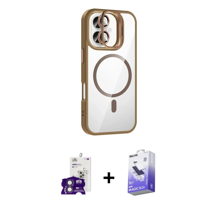 MARSİLYAN™- iPhone 16 Kılıf Yadigar Asil Koleksiyonu - Siyah Bilvis 5in1 5D Magic Hayalet Cam Ekran Koruyucu + Bilvis Titan Kamera Lens - PE