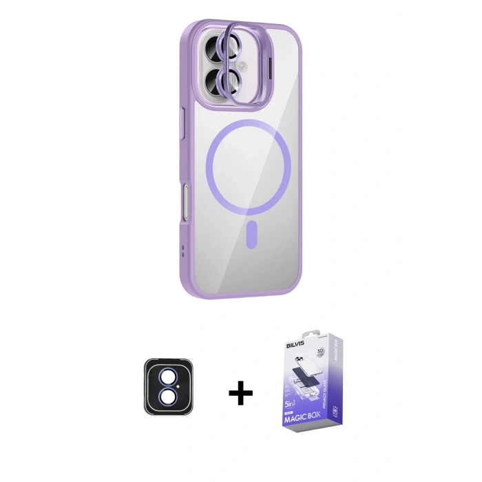 MARSİLYAN™- iPhone 16 Kılıf Yadigar Asil Koleksiyonu - Siyah Bilvis 5in1 5D Magic Hayalet Cam Ekran Koruyucu + PVD Metal Kamera Lens - MI