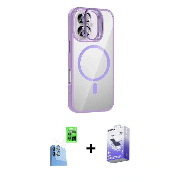 MARSİLYAN™- iPhone 16 Kılıf Yadigar Asil Koleksiyonu - Siyah Bilvis 5in1 5D Magic Hayalet Cam Ekran Koruyucu + Raze Metal Kamera Lens - LT