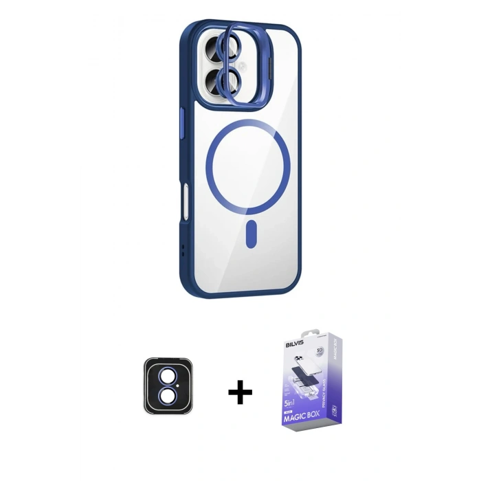 MARSİLYAN™- iPhone 16 Kılıf Yadigar Asil Koleksiyonu - Siyah Bilvis 5in1 5D Magic Hayalet Cam Ekran Koruyucu + PVD Metal Kamera Lens - MI