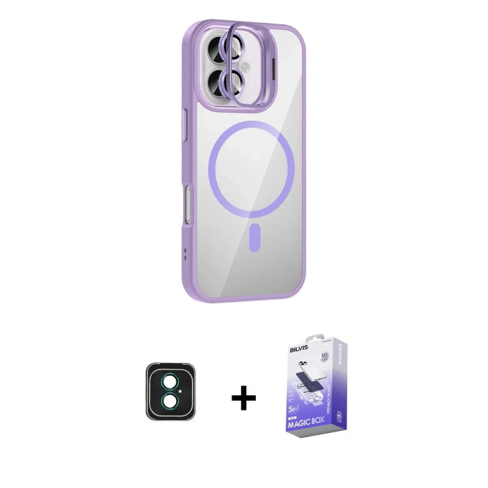 MARSİLYAN™- iPhone 16 Kılıf Yadigar Asil Koleksiyonu - Siyah Bilvis 5in1 5D Magic Hayalet Cam Ekran Koruyucu + PVD Metal Kamera Lens - YL