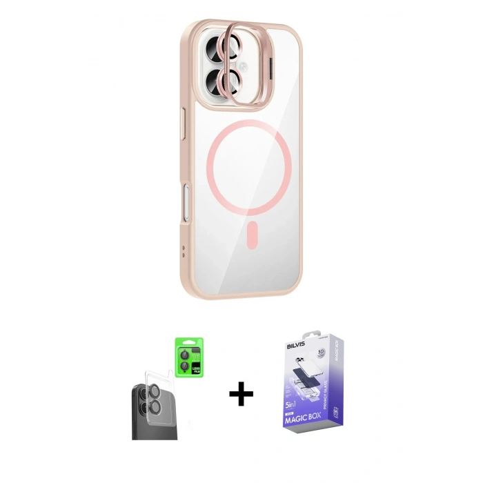 MARSİLYAN™- iPhone 16 Kılıf Yadigar Asil Koleksiyonu - Siyah Bilvis 5in1 5D Magic Hayalet Cam Ekran Koruyucu + Raze Metal Kamera Lens - SH