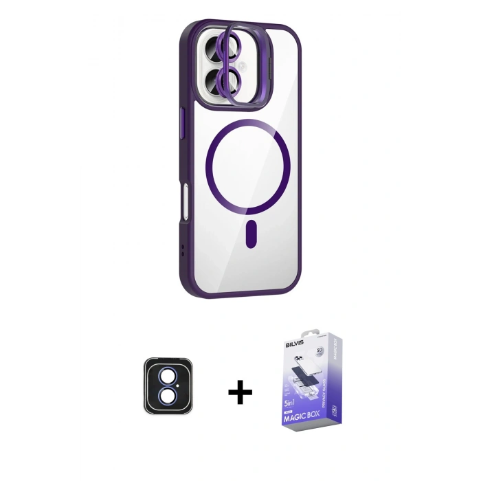 MARSİLYAN™- iPhone 16 Kılıf Yadigar Asil Koleksiyonu - Siyah Bilvis 5in1 5D Magic Hayalet Cam Ekran Koruyucu + PVD Metal Kamera Lens - MI