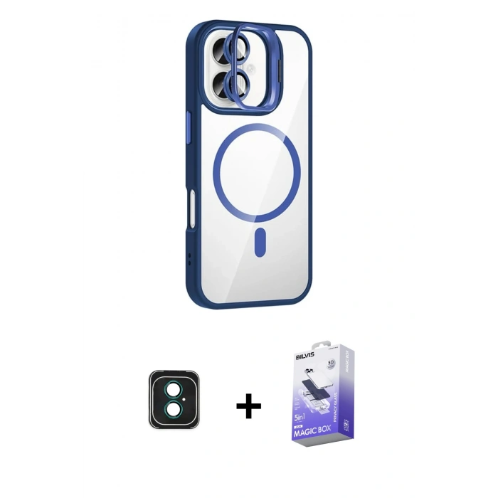MARSİLYAN™- iPhone 16 Kılıf Yadigar Asil Koleksiyonu - Siyah Bilvis 5in1 5D Magic Hayalet Cam Ekran Koruyucu + PVD Metal Kamera Lens - YL