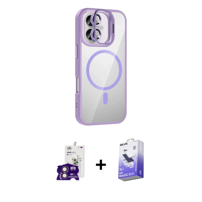 MARSİLYAN™- iPhone 16 Kılıf Yadigar Asil Koleksiyonu - Siyah Bilvis 5in1 5D Magic Hayalet Cam Ekran Koruyucu + Bilvis Titan Kamera Lens - PE