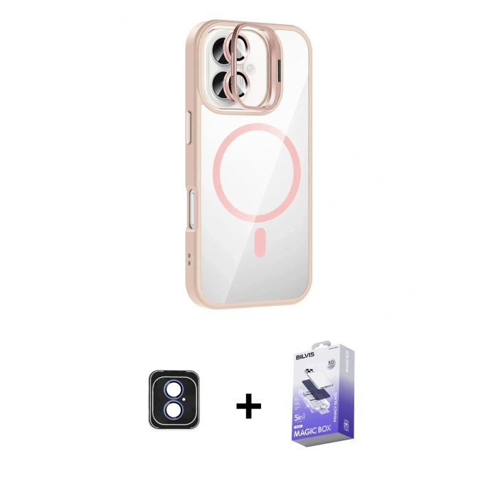 MARSİLYAN™- iPhone 16 Kılıf Yadigar Asil Koleksiyonu - Siyah Bilvis 5in1 5D Magic Hayalet Cam Ekran Koruyucu + PVD Metal Kamera Lens - MI