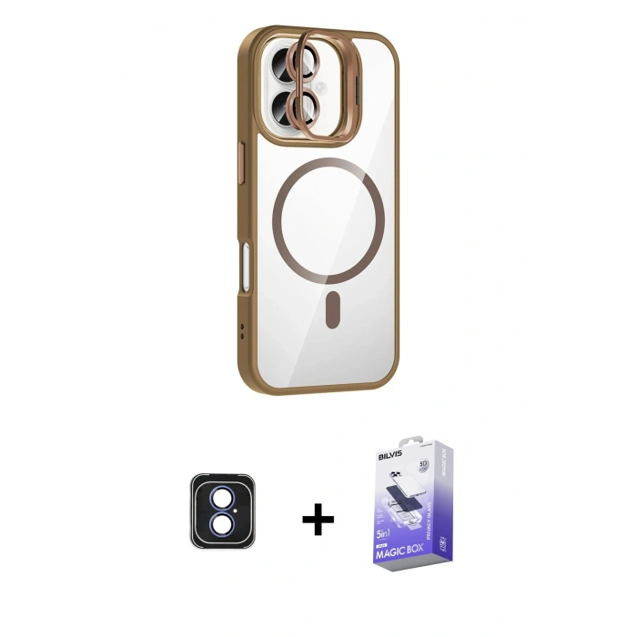 MARSİLYAN™- iPhone 16 Kılıf Yadigar Asil Koleksiyonu - Siyah Bilvis 5in1 5D Magic Hayalet Cam Ekran Koruyucu + PVD Metal Kamera Lens - MI