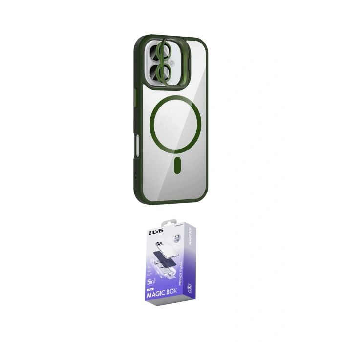 MARSİLYAN™- iPhone 16 Kılıf Yadigar Asil Koleksiyonu - Siyah Bilvis 5in1 5D Magic Hayalet Cam Ekran Koruyucu