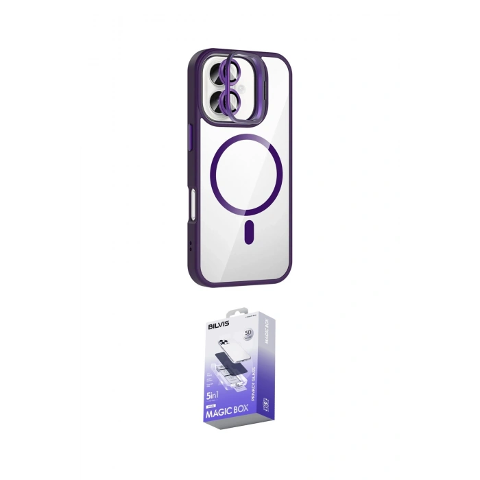 MARSİLYAN™- iPhone 16 Kılıf Yadigar Asil Koleksiyonu - Siyah Bilvis 5in1 5D Magic Hayalet Cam Ekran Koruyucu