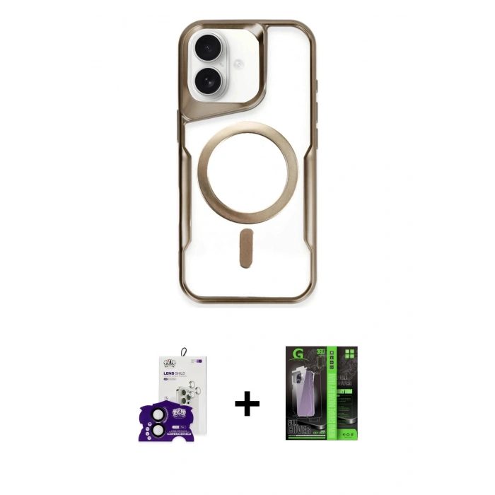 MARSİLYAN™- iPhone 16 Kılıf Yadigar Klasik Özel Seri - Şeffaf 360 Full Body Arka Koruyucu + Bilvis Titan Kamera Lens - SH