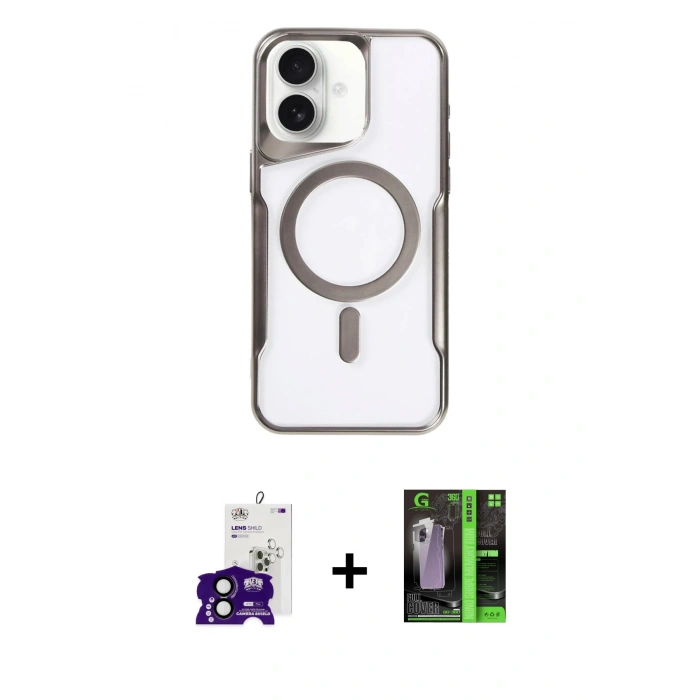 MARSİLYAN™- iPhone 16 Kılıf Yadigar Klasik Özel Seri - Şeffaf 360 Full Body Arka Koruyucu + Bilvis Titan Kamera Lens - SH