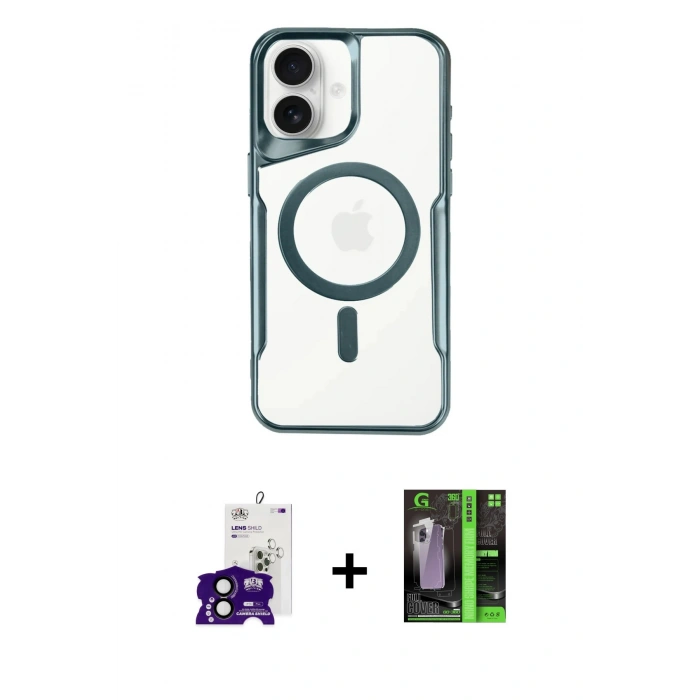 MARSİLYAN™- iPhone 16 Kılıf Yadigar Klasik Özel Seri - Şeffaf 360 Full Body Arka Koruyucu + Bilvis Titan Kamera Lens - SH