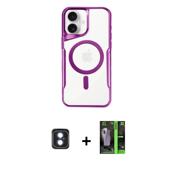 MARSİLYAN™- iPhone 16 Kılıf Yadigar Klasik Özel Seri - Şeffaf 360 Full Body Arka Koruyucu + PVD Metal Kamera Lens - MI