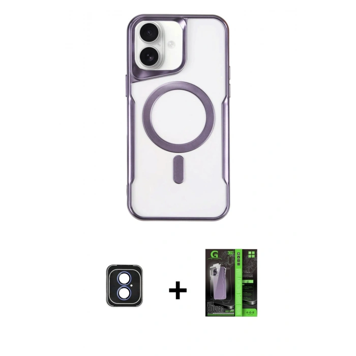 MARSİLYAN™- iPhone 16 Kılıf Yadigar Klasik Özel Seri - Şeffaf 360 Full Body Arka Koruyucu + PVD Metal Kamera Lens - MI