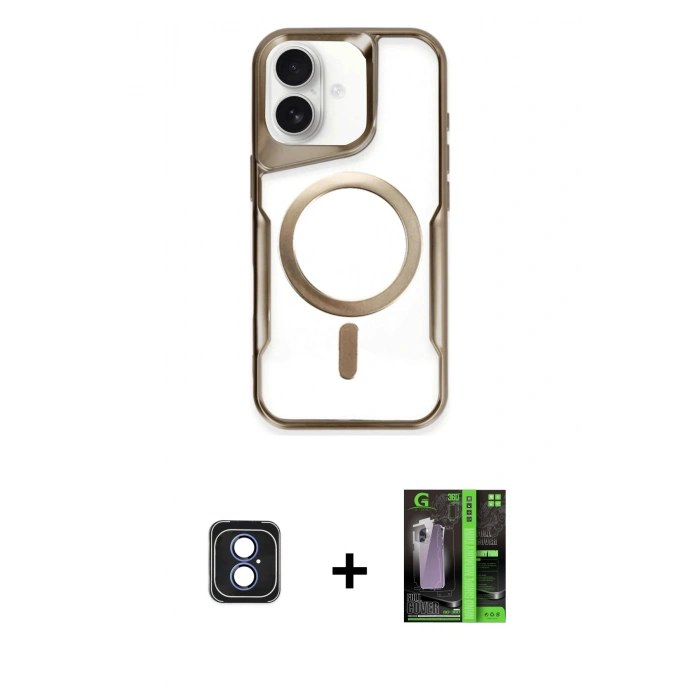 MARSİLYAN™- iPhone 16 Kılıf Yadigar Klasik Özel Seri - Şeffaf 360 Full Body Arka Koruyucu + PVD Metal Kamera Lens - MI