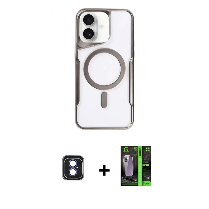 MARSİLYAN™- iPhone 16 Kılıf Yadigar Klasik Özel Seri - Şeffaf 360 Full Body Arka Koruyucu + PVD Metal Kamera Lens - MI