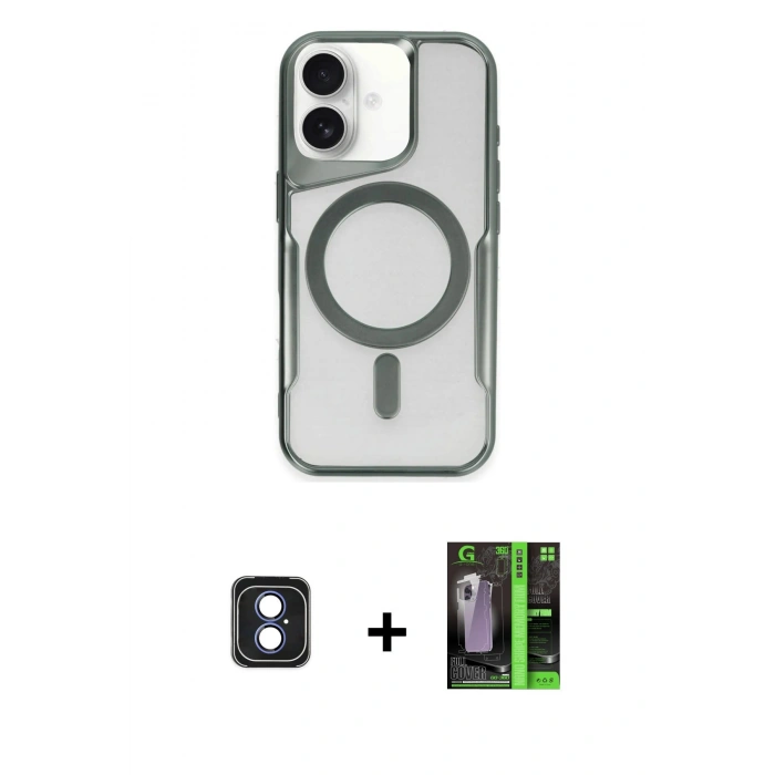 MARSİLYAN™- iPhone 16 Kılıf Yadigar Klasik Özel Seri - Şeffaf 360 Full Body Arka Koruyucu + PVD Metal Kamera Lens - MI