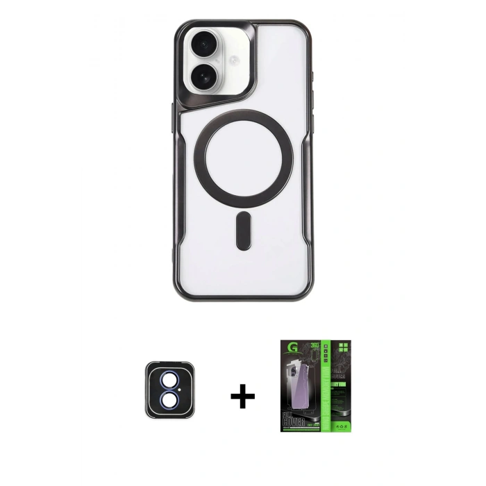 MARSİLYAN™- iPhone 16 Kılıf Yadigar Klasik Özel Seri - Şeffaf 360 Full Body Arka Koruyucu + PVD Metal Kamera Lens - MI