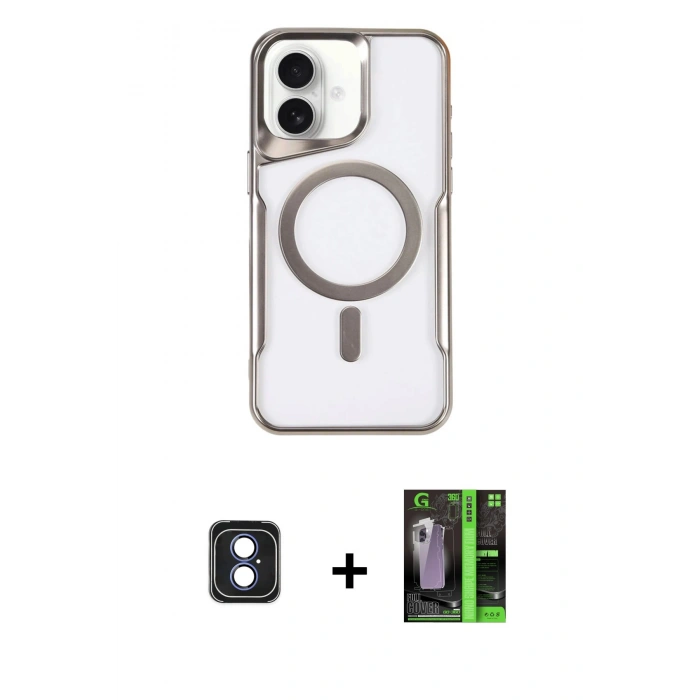 MARSİLYAN™- iPhone 16 Kılıf Yadigar Klasik Özel Seri - Şeffaf 360 Full Body Arka Koruyucu + PVD Metal Kamera Lens - MI