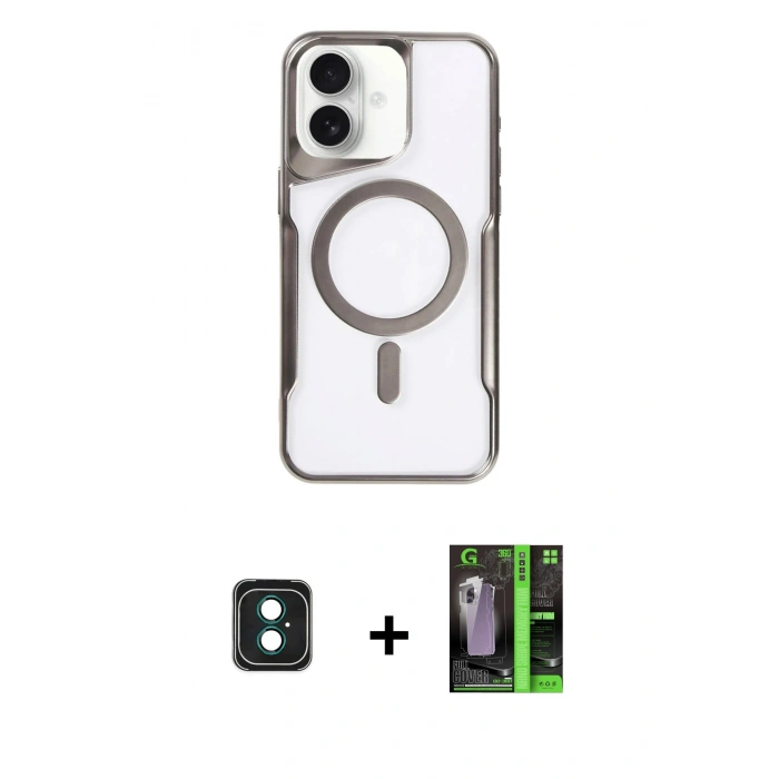 MARSİLYAN™- iPhone 16 Kılıf Yadigar Klasik Özel Seri - Şeffaf 360 Full Body Arka Koruyucu + PVD Metal Kamera Lens - YL