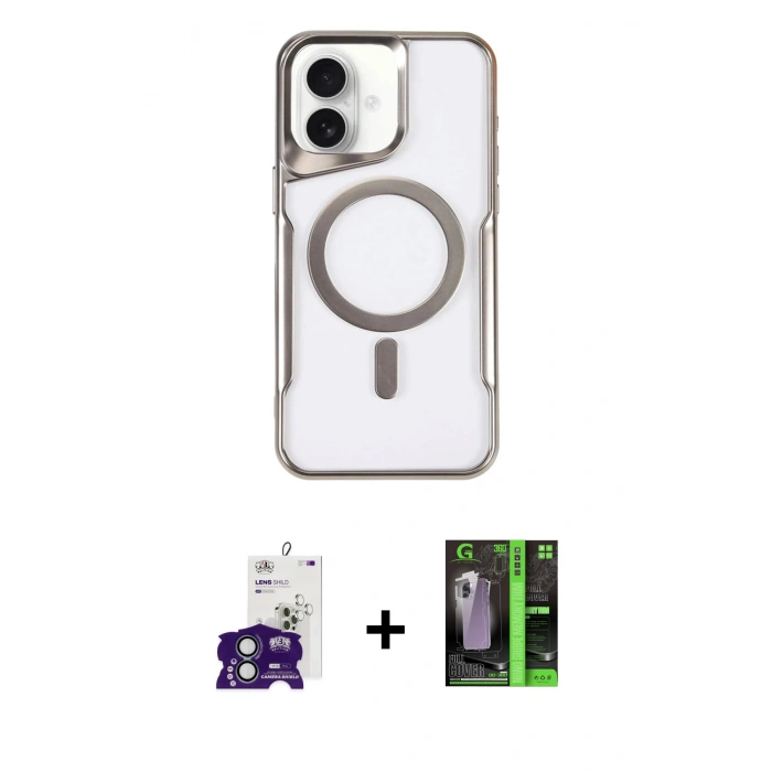 MARSİLYAN™- iPhone 16 Kılıf Yadigar Klasik Özel Seri - Şeffaf 360 Full Body Arka Koruyucu + Bilvis Titan Kamera Lens - YL
