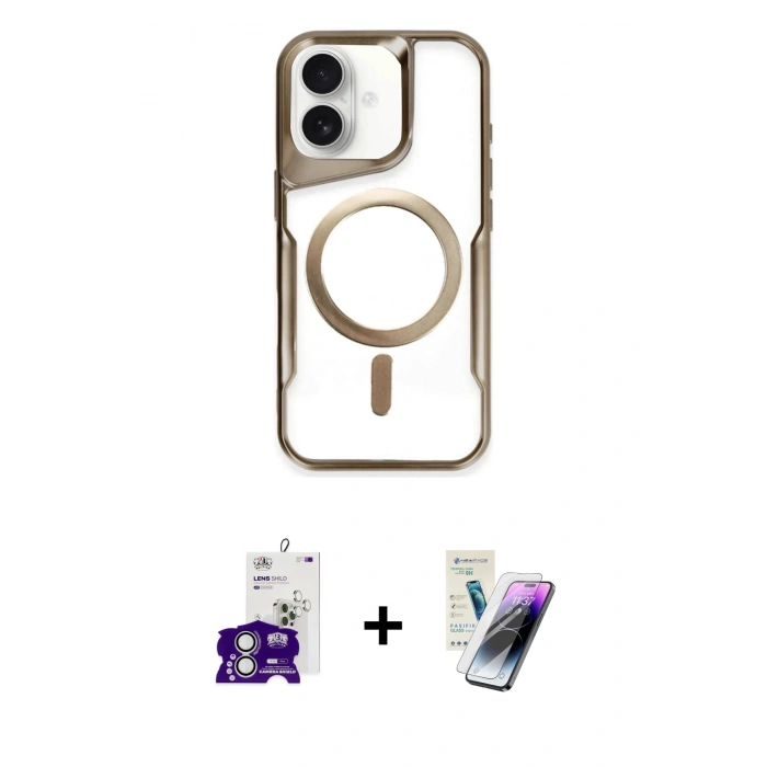 MARSİLYAN™- iPhone 16 Kılıf Yadigar Klasik Özel Seri - Şeffaf Pasifik Cam Ekran Koruyucu + Gümüş Bilvis Titan Kamera Lens