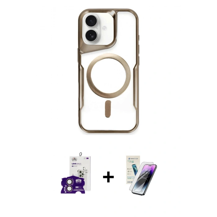 MARSİLYAN™- iPhone 16 Kılıf Yadigar Klasik Özel Seri - Şeffaf Pasifik Cam Ekran Koruyucu + Bilvis Titan Kamera Lens - PE