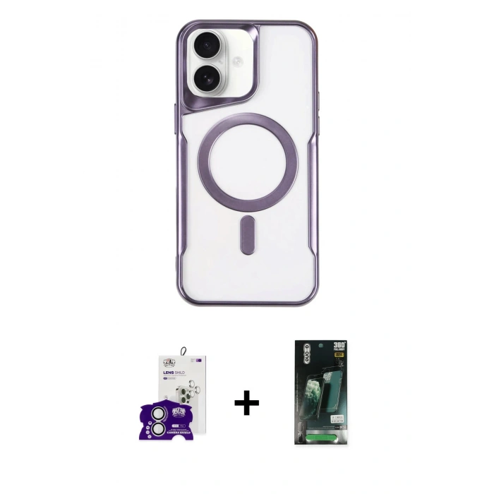 MARSİLYAN™- iPhone 16 Kılıf Yadigar Klasik Özel Seri - Siyah 360 Mat Full Body Arka Koruyucu + Bilvis Titan Kamera Lens - GS