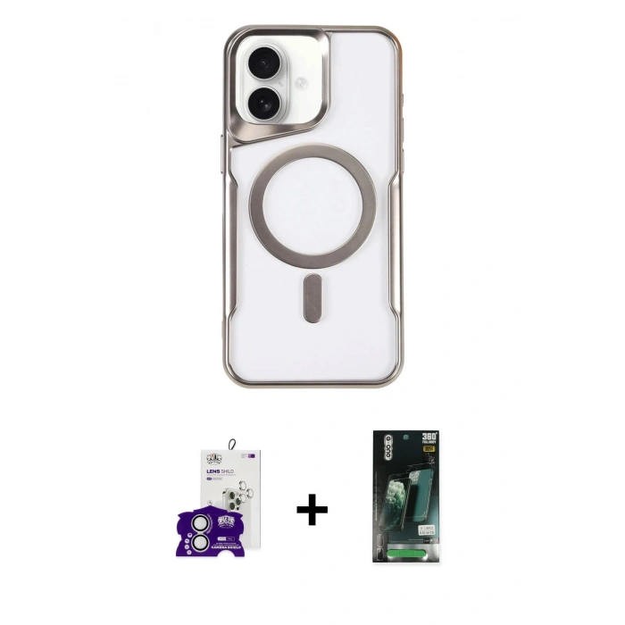 MARSİLYAN™- iPhone 16 Kılıf Yadigar Klasik Özel Seri - Siyah 360 Mat Full Body Arka Koruyucu + Bilvis Titan Kamera Lens - GS