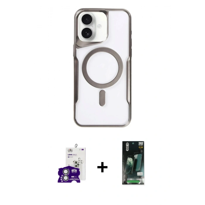 MARSİLYAN™- iPhone 16 Kılıf Yadigar Klasik Özel Seri - Siyah 360 Mat Full Body Arka Koruyucu + Bilvis Titan Kamera Lens - GS