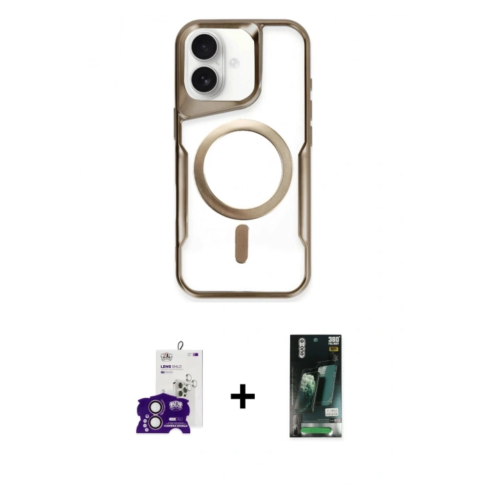 MARSİLYAN™- iPhone 16 Kılıf Yadigar Klasik Özel Seri - Siyah 360 Mat Full Body Arka Koruyucu + Pembe Bilvis Titan Kamera Lens