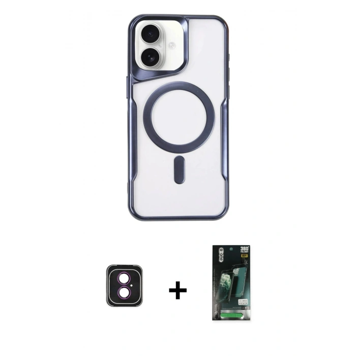 MARSİLYAN™- iPhone 16 Kılıf Yadigar Klasik Özel Seri - Siyah 360 Mat Full Body Arka Koruyucu + PVD Metal Kamera Lens - PE