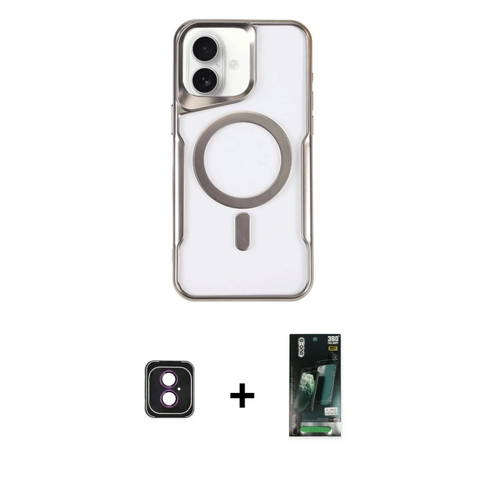 MARSİLYAN™- iPhone 16 Kılıf Yadigar Klasik Özel Seri - Siyah 360 Mat Full Body Arka Koruyucu + PVD Metal Kamera Lens - PE