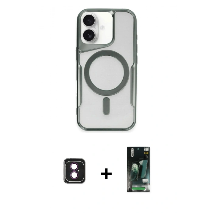 MARSİLYAN™- iPhone 16 Kılıf Yadigar Klasik Özel Seri - Siyah 360 Mat Full Body Arka Koruyucu + PVD Metal Kamera Lens - PE