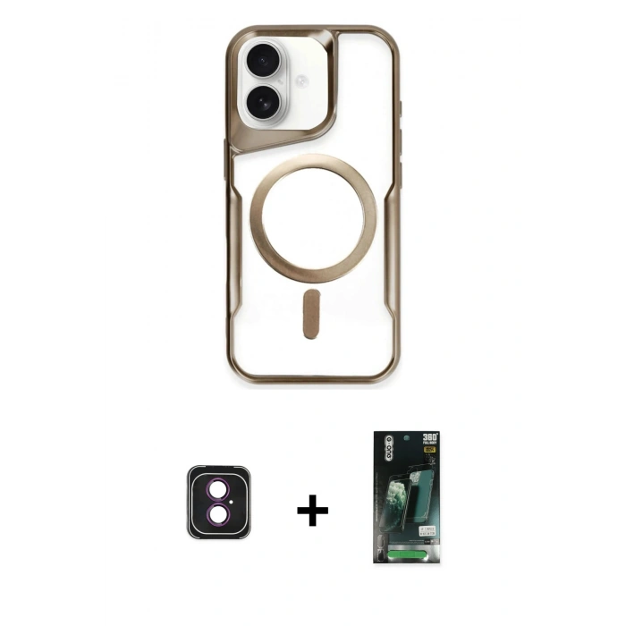 MARSİLYAN™- iPhone 16 Kılıf Yadigar Klasik Özel Seri - Siyah 360 Mat Full Body Arka Koruyucu + PVD Metal Kamera Lens - PE