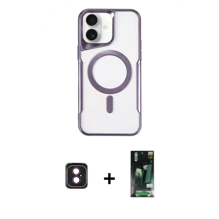 MARSİLYAN™- iPhone 16 Kılıf Yadigar Klasik Özel Seri - Siyah 360 Mat Full Body Arka Koruyucu + PVD Metal Kamera Lens - PE