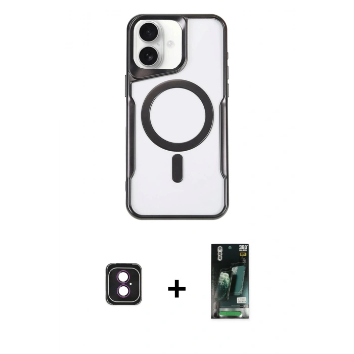 MARSİLYAN™- iPhone 16 Kılıf Yadigar Klasik Özel Seri - Siyah 360 Mat Full Body Arka Koruyucu + PVD Metal Kamera Lens - PE