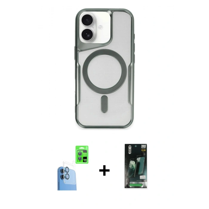 MARSİLYAN™- iPhone 16 Kılıf Yadigar Klasik Özel Seri - Siyah 360 Mat Full Body Arka Koruyucu + Raze Metal Kamera Lens - LT