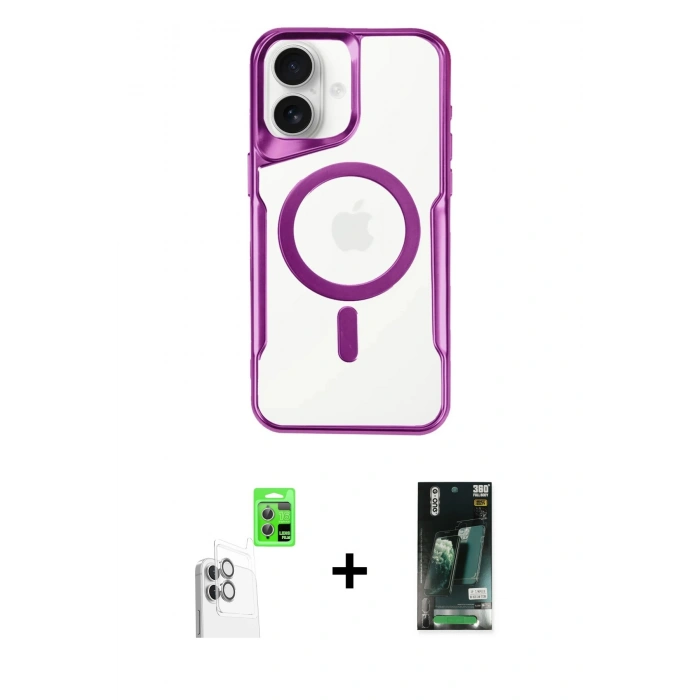MARSİLYAN™- iPhone 16 Kılıf Yadigar Klasik Özel Seri - Siyah 360 Mat Full Body Arka Koruyucu + Raze Metal Kamera Lens - BZ