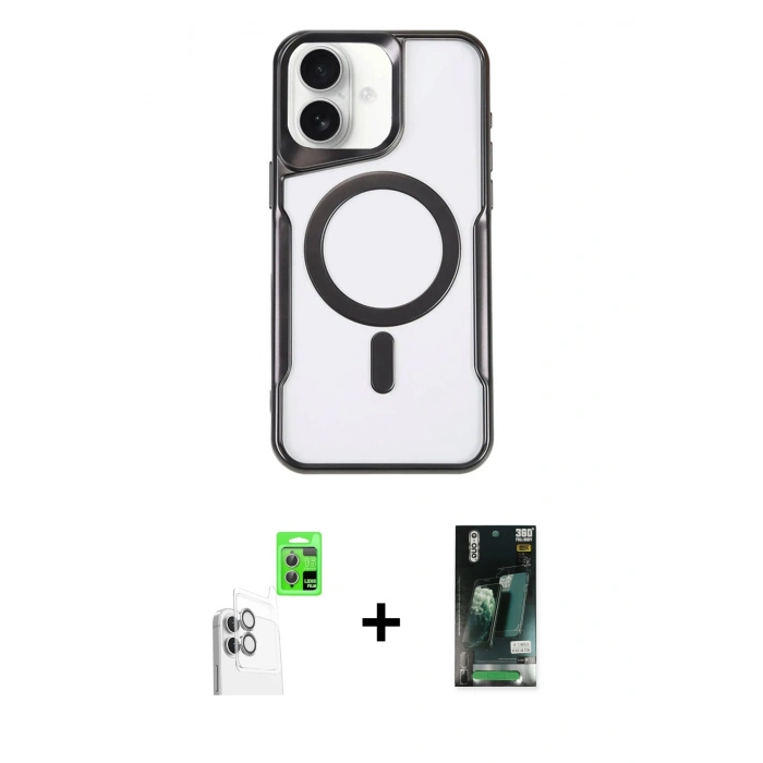 MARSİLYAN™- iPhone 16 Kılıf Yadigar Klasik Özel Seri - Siyah 360 Mat Full Body Arka Koruyucu + Raze Metal Kamera Lens - BZ