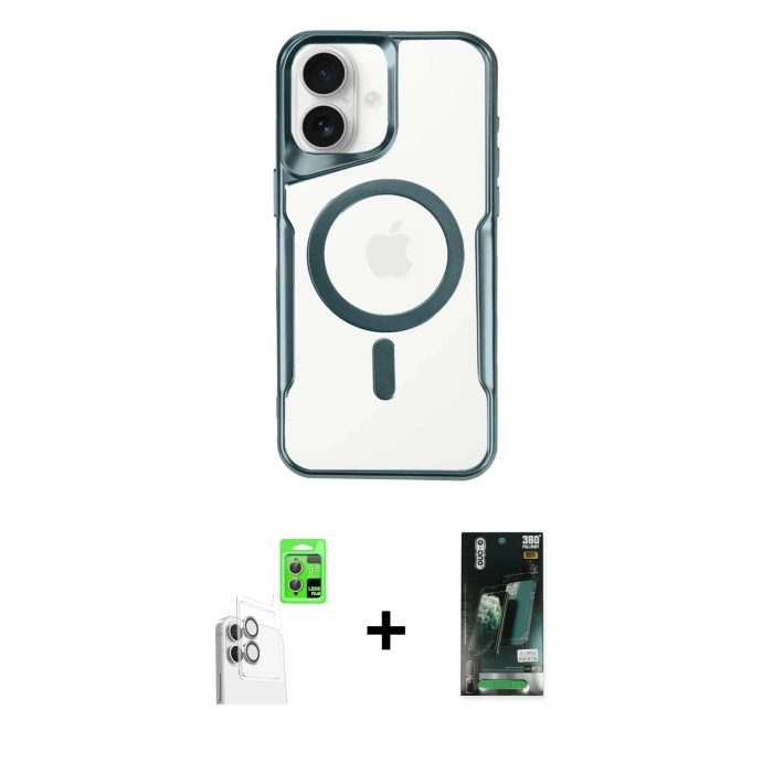 MARSİLYAN™- iPhone 16 Kılıf Yadigar Klasik Özel Seri - Siyah 360 Mat Full Body Arka Koruyucu + Raze Metal Kamera Lens - BZ