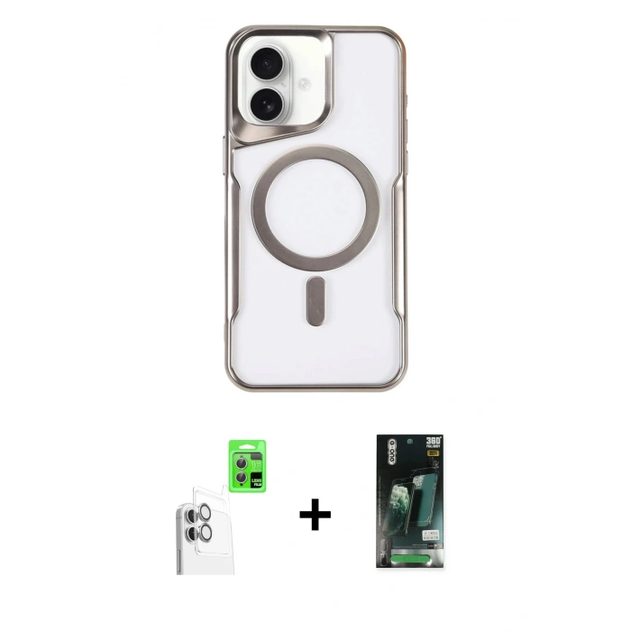 MARSİLYAN™- iPhone 16 Kılıf Yadigar Klasik Özel Seri - Siyah 360 Mat Full Body Arka Koruyucu + Raze Metal Kamera Lens - BZ