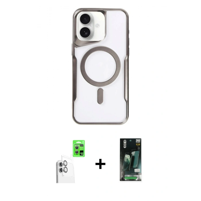 MARSİLYAN™- iPhone 16 Kılıf Yadigar Klasik Özel Seri - Siyah 360 Mat Full Body Arka Koruyucu + Raze Metal Kamera Lens - BZ