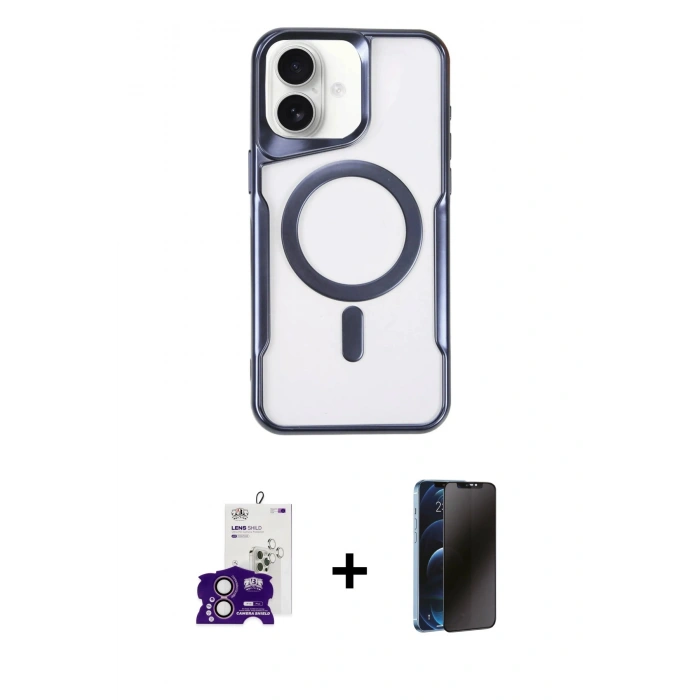 MARSİLYAN™- iPhone 16 Kılıf Yadigar Klasik Özel Seri - Siyah 3D Antistatik Hayalet Cam Ekran Koruyucu + Bilvis Titan Kamera Lens - PE