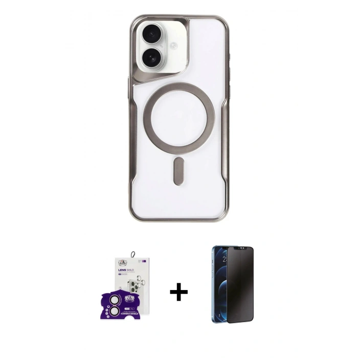MARSİLYAN™- iPhone 16 Kılıf Yadigar Klasik Özel Seri - Siyah 3D Antistatik Hayalet Cam Ekran Koruyucu + Bilvis Titan Kamera Lens - PE