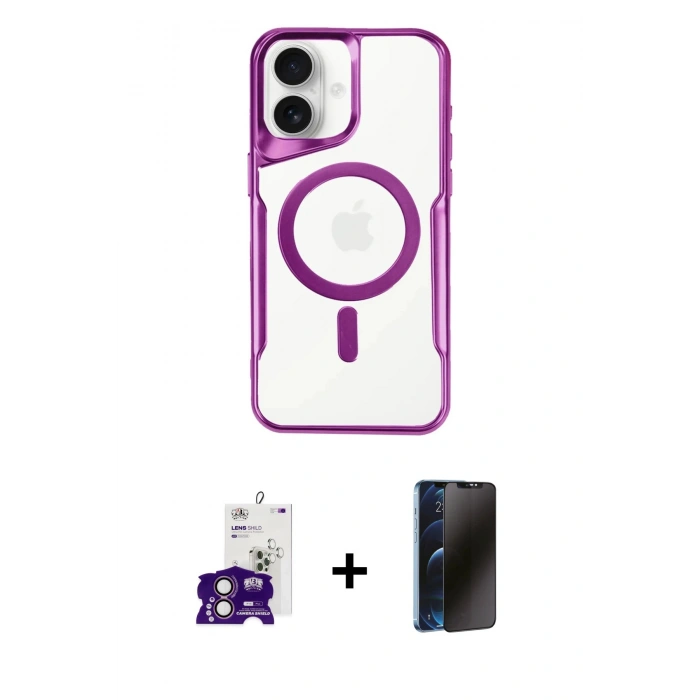 MARSİLYAN™- iPhone 16 Kılıf Yadigar Klasik Özel Seri - Siyah 3D Antistatik Hayalet Cam Ekran Koruyucu + Bilvis Titan Kamera Lens - PE