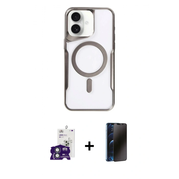 MARSİLYAN™- iPhone 16 Kılıf Yadigar Klasik Özel Seri - Siyah 3D Antistatik Hayalet Cam Ekran Koruyucu + Bilvis Titan Kamera Lens - YL